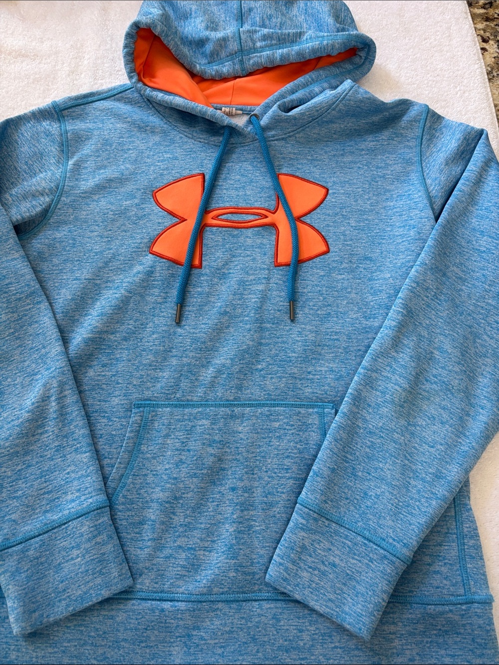 Under Armour Light Blue Heather Hoodie with Orange Logo